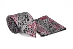 Black Red Paisley Pattern Men's Tie and Pocket Square Set