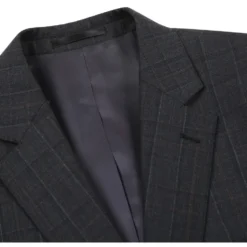 Black Regular Fit Wool Blend Windowpane 2 Piece Suit