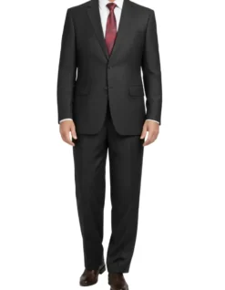Black Regular Fit Wool Blend Windowpane 2 Piece Suit