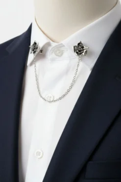 Black Rose Floral Design Single Chain Brooch