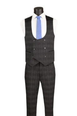 Black Slim Fit 3 Piece 1 Button Windowpane Suit