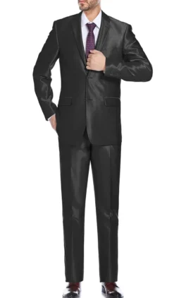 Black Slim Fit Sharkskin Italian Styled 2 Piece Suit
