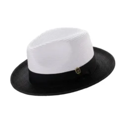 Black Two-Tone Wide Brim Matching Grosgrain Ribbon Braided Straw Fedora