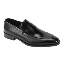 Black Leather Moc-Toe Strap Penny Loafer