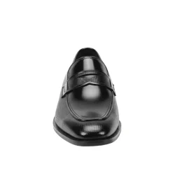 Black Leather Moc-Toe Strap Penny Loafer