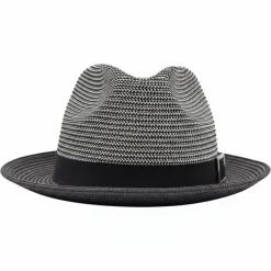 Black Men's Two-Tone Braided Pinch Fedora with Grosgrain Ribbon