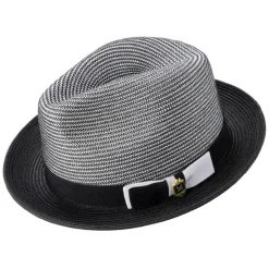 Black Men's Two-Tone Braided Pinch Fedora with Grosgrain Ribbon