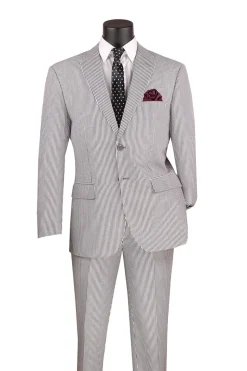 Black Modern Fit Seersucker Suit With Adjustable Waistband Pants