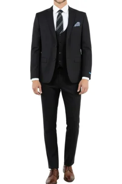 Black 3 Piece Hybrid Fit Peak Lapel Suit