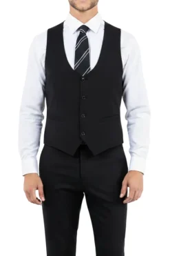 Black 3 Piece Hybrid Fit Peak Lapel Suit
