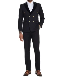 Black 2 Piece Slim Fit Double Breasted Tuxedo