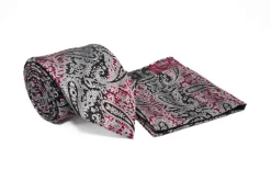 Black Red Paisley Pattern Men's Tie and Pocket Square Set