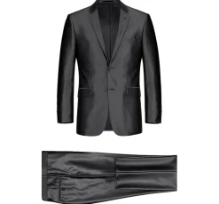 Black Regular Fit Sharkskin Italian Styled 2 Piece Suit