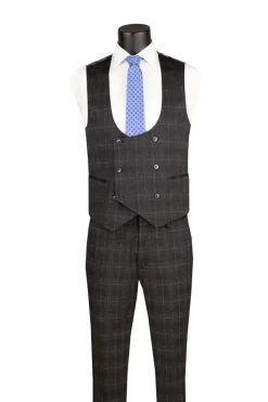 Black Slim Fit 3 Piece 1 Button Windowpane Suit