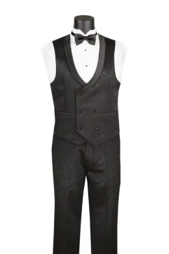 Black Slim Fit 3 Piece Jacquard Pattern Peak Lapel Tuxedo