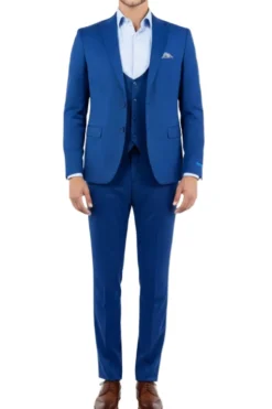 Blue 3 Piece Hybrid Fit Peak Lapel Suit