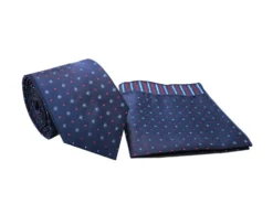 Blue Floral Design Men's Tie and Pocket Square Set