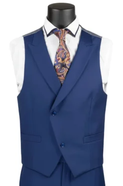 Blue Modern Fit 3 Piece Suit with Vest and Adjustable Waistband Pants
