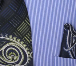 Blue Pin Striped Dress Shirt Set with Tie and Handkerchief