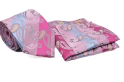 Blue Pink Paisley Pattern Men's Tie and Pocket Square Set