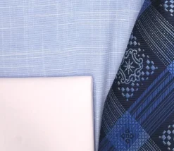 Blue Dress Shirt Set with Tie and Handkerchief