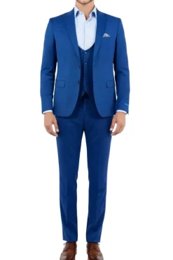 Blue 3 Piece Hybrid Fit Peak Lapel Suit