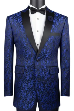 Blue Regular Fit Floral Pattern Jacket Peak Lapel