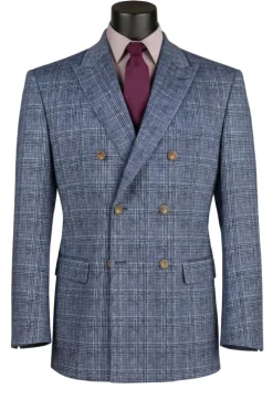 Blue Regular Fit Glen Plaid Double Breasted Blazer