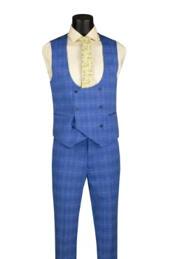 Blue Slim Fit 3 Piece 1 Button Windowpane Suit