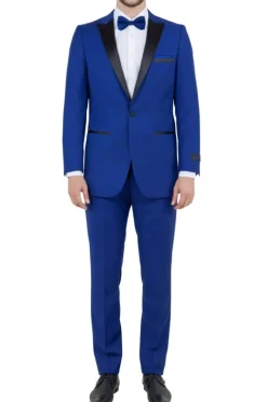 Blue Slim Fit 2 Piece Tuxedo With Satin Peak Lapel