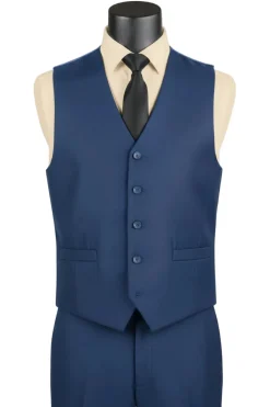 Blue Slim Fit Vest Single Breasted 5 Button Design