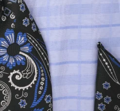 Blue Tone-on-tone Check Dress Shirt Set with Tie and Handkerchief