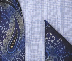 Blue Windowpane Dress Shirt Set with Tie and Handkerchief