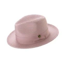 Blush Braided Wide Brim Pinch Fedora Matching Grosgrain Ribbon