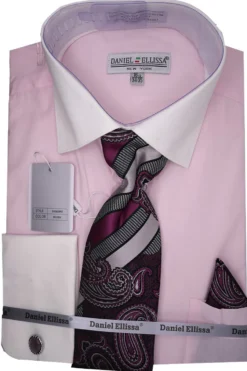 Blush French Cuff Dress Shirt Set with Tie and Handkerchief