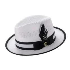 Braided Fedora Hat with Ribbon Band - White/Black