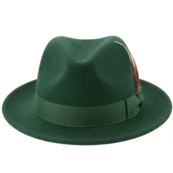 Brooklyn Collection - Wool Felt Crushable Fedora with Feather Accent in Hunter Green