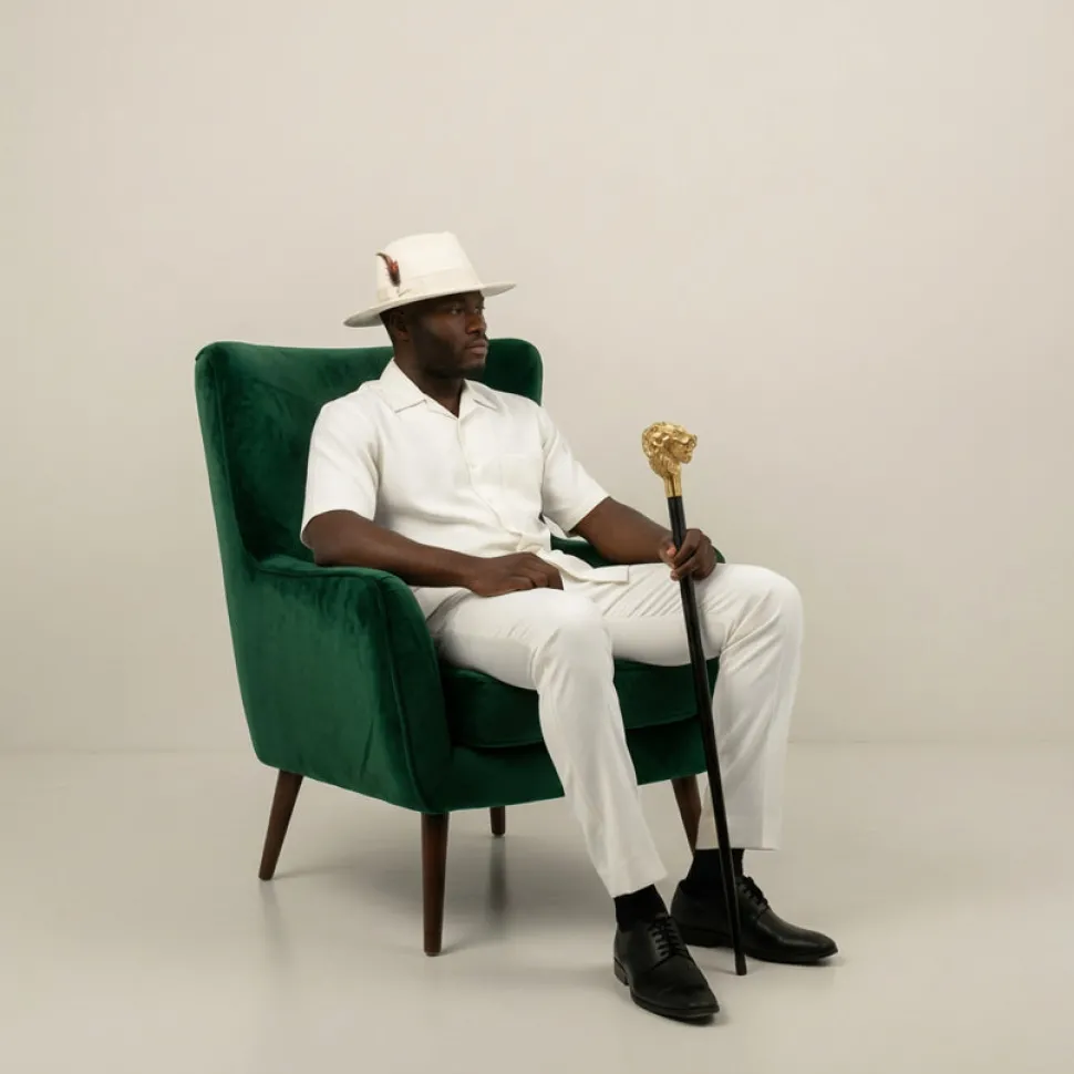Brooklyn Collection - Wool Felt Crushable Fedora with Feather Accent in Off White