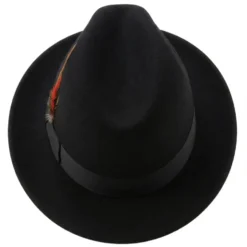 Brooklyn Collection - Wool Felt Crushable Fedora with Feather Accent in Black