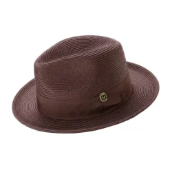 Brown Braided Wide Brim Pinch Fedora Matching Grosgrain Ribbon