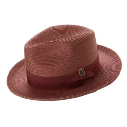 Burgundy Braided Wide Brim Pinch Fedora Matching Grosgrain Ribbon