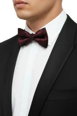 Burgundy Floral Jacquard Pattern Bow Tie