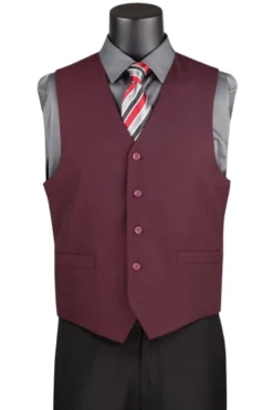 Burgundy Slim Fit Vest Single Breasted 5 Button Design