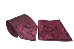 Burgundy Black Paisley Pattern Men's Tie and Pocket Square Set