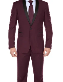 Burgundy 2 Piece Tuxedo Shawl Lapel Slim Fit