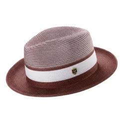 Burgundy Two-Tone Braided Pinch Fedora With White Ribbon