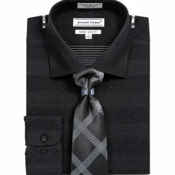 Button Cuff Slim Fit Mini Dots Dress Shirt Set Black