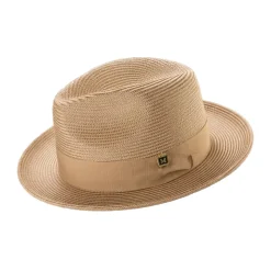 Camel Braided Wide Brim Pinch Fedora Matching Grosgrain Ribbon
