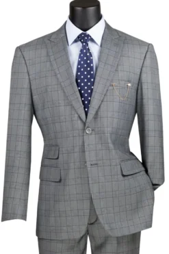 Catania Collection - Modern Fit Windowpane Suit 2 Piece in Medium Gray