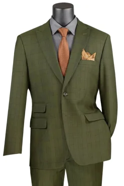 Catania Collection - Modern Fit Windowpane Suit 2 Piece in Olive